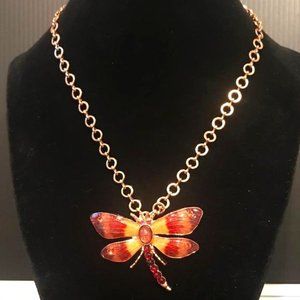 2028 Rose Gold-Tone Necklace with Enameled Dragonfly
